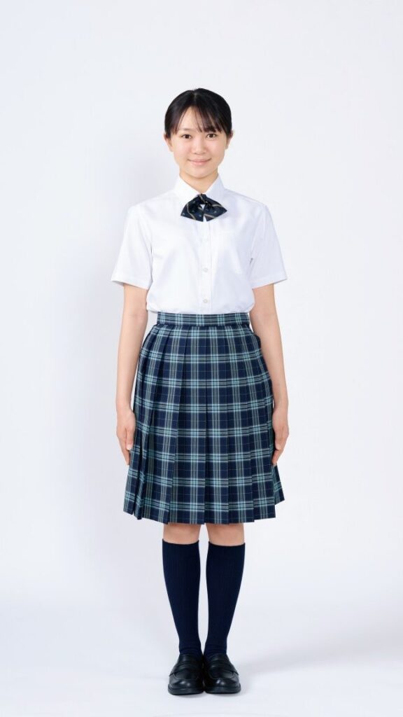 夏服チェックスカートを着用した生徒の写真